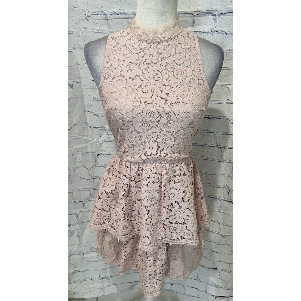 Express Halter Light Pink Tiered Lace Fit and Flare Dress Open Back Size 6